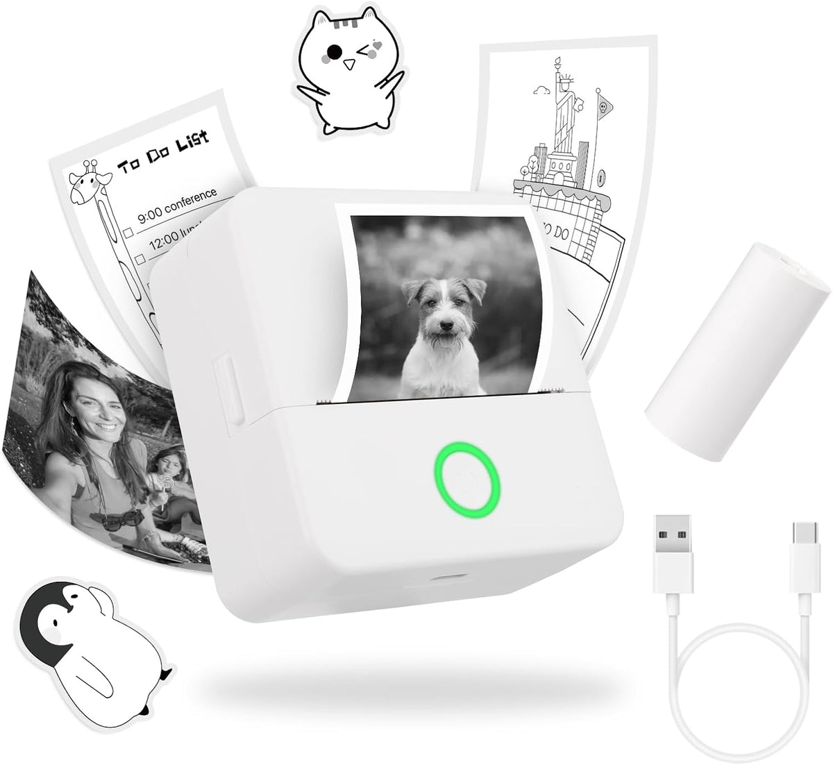 Portable Thermal Pocket Printer Inkless Bluetooth Mini Wireless Sticker Lable Pictures Print for Scrapbook Journal Sticky Label with 1 Roll Thermal Printer Paper