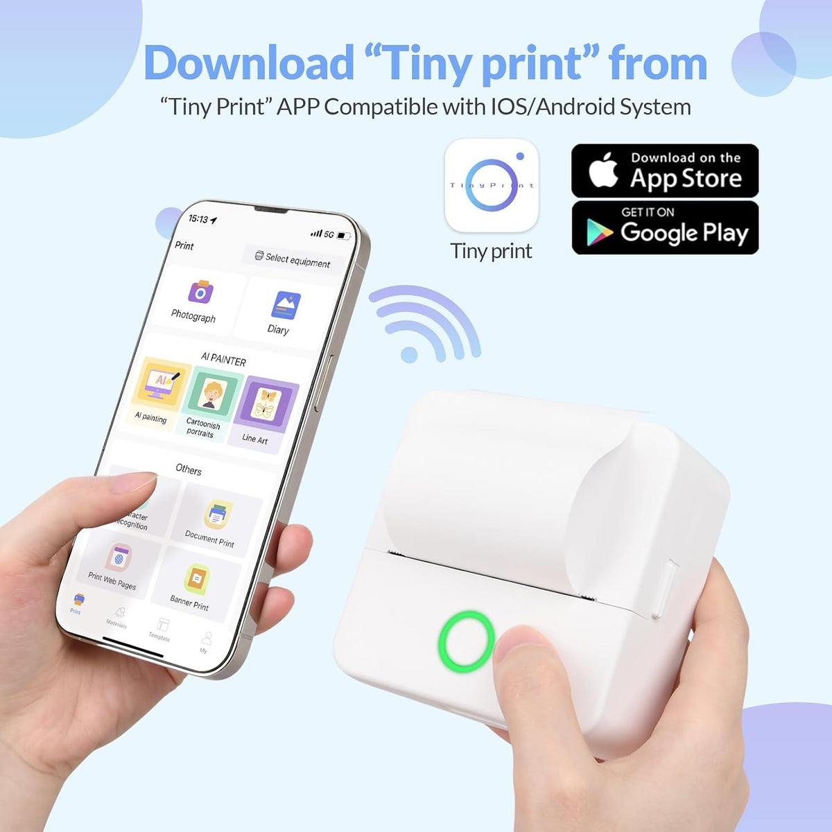 Portable Thermal Pocket Printer Inkless Bluetooth Mini Wireless Sticker Lable Pictures Print for Scrapbook Journal Sticky Label with 1 Roll Thermal Printer Paper
