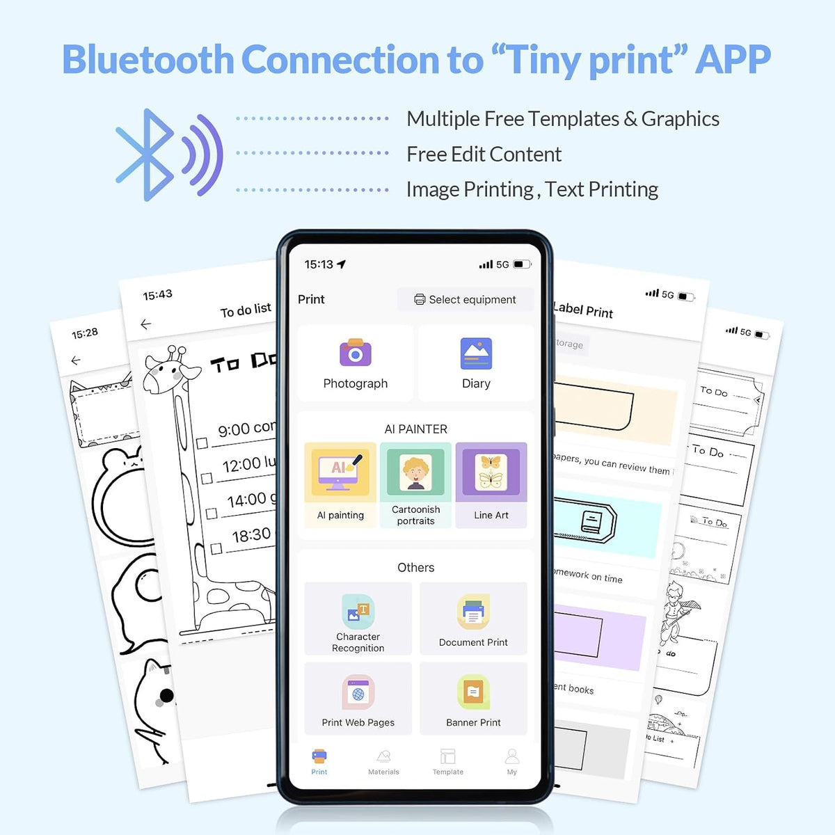 Portable Thermal Pocket Printer Inkless Bluetooth Mini Wireless Sticker Lable Pictures Print for Scrapbook Journal Sticky Label with 1 Roll Thermal Printer Paper