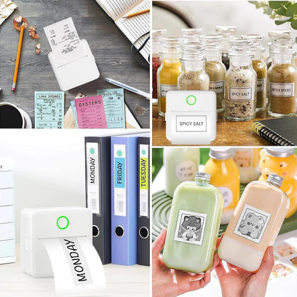 Portable Thermal Pocket Printer Inkless Bluetooth Mini Wireless Sticker Lable Pictures Print for Scrapbook Journal Sticky Label with 1 Roll Thermal Printer Paper