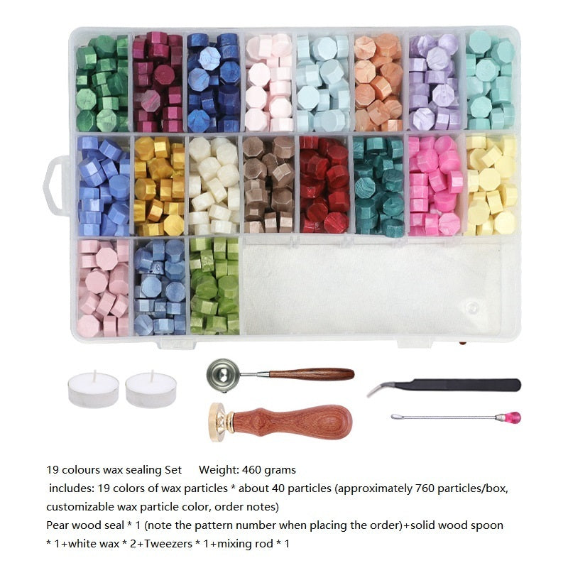Organized 19-color sealing wax bead assortment
