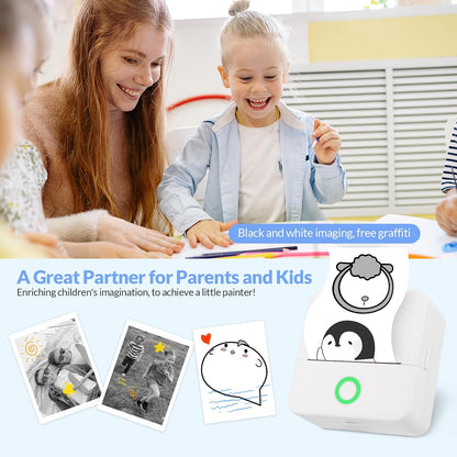 Portable Thermal Pocket Printer Inkless Bluetooth Mini Wireless Sticker Lable Pictures Print for Scrapbook Journal Sticky Label with 1 Roll Thermal Printer Paper